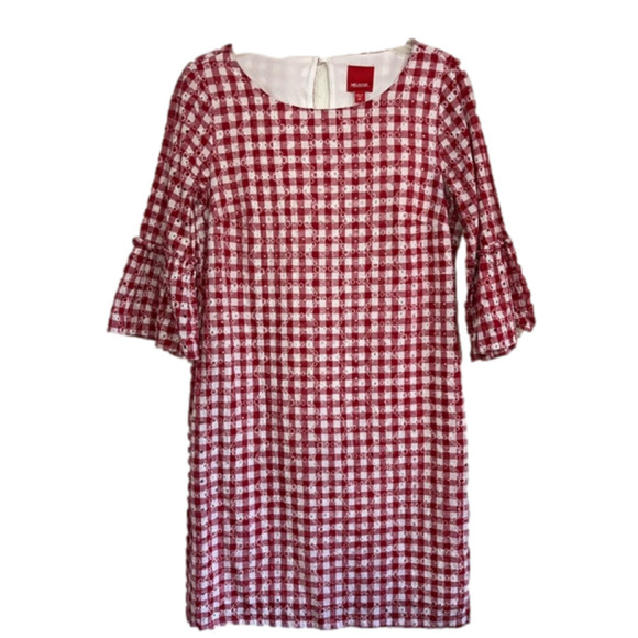 Melrose and Market Red Gingham Eyelet Bell Sleeve Dress Size 8P - Picture 1 of 9